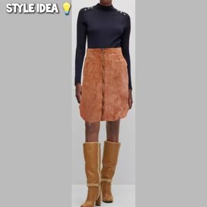 ✨Butterscotch Suede✨Aeropostale Tan High Waist Zipper Midi Skirt 10
